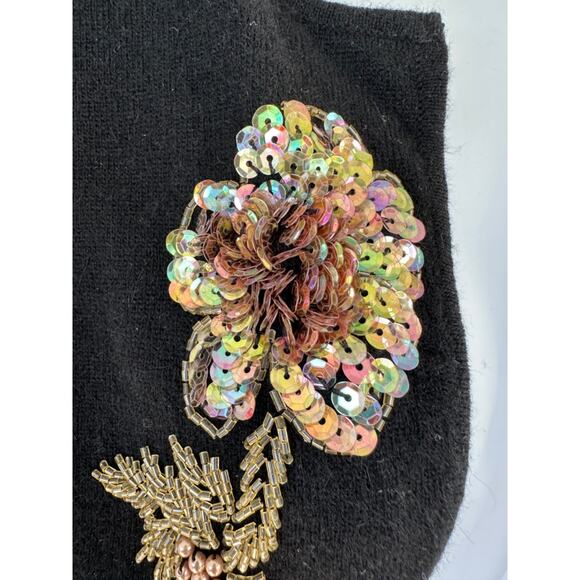 VTG 90's Black Lambs wool Cropped Bolero Sweater Gold Embellished Sequins Party - Picture 4 of 9